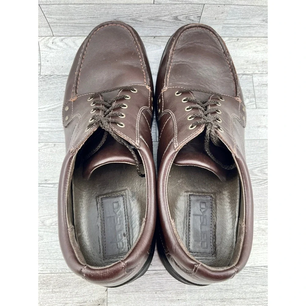Dansko Men Brown Leather Moc Toe Lace Up Slip Resistant Oxford Shoes EU 47 US 14